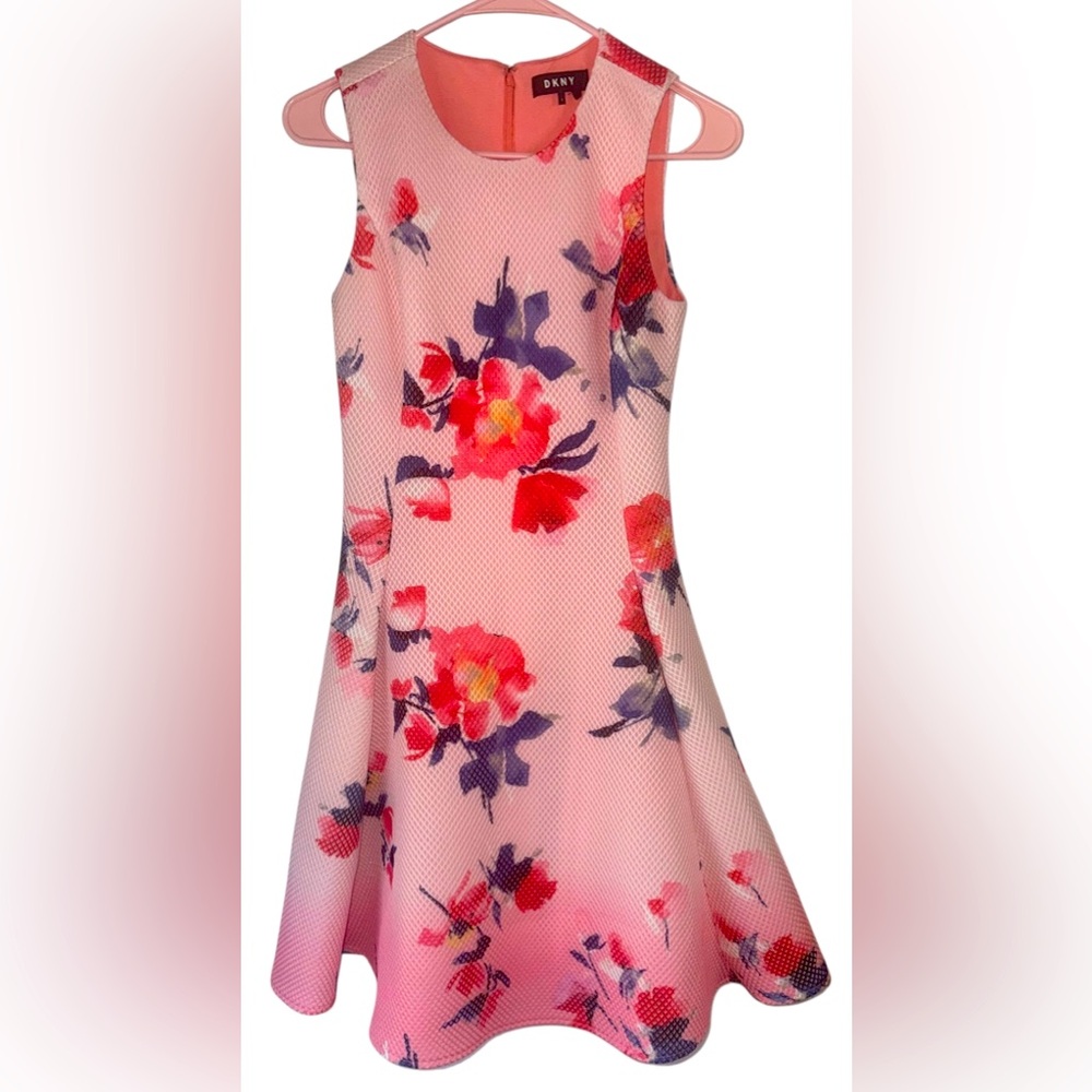 DKNY Pink Floral size 2 Dress, 17” PTP